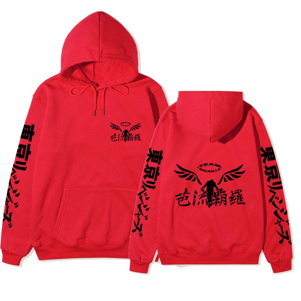 Tokyo Revengers Team Walhalla Double-sided Hoodie, Wing Logo Long Sleeve Pullover Sweatshirt Unisex Anime Hoodie with Japanese Sleeve Print