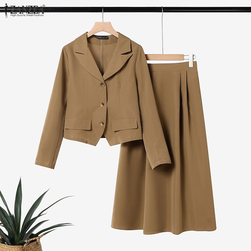 ZANZEA Dámské sako s dlouhým rukávem a sukně, ležérní dvoudílný set