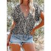 2026 New Printed Women's Summer V-Neck Half-Open Short-Sleeve Loose Casual T-Shirt