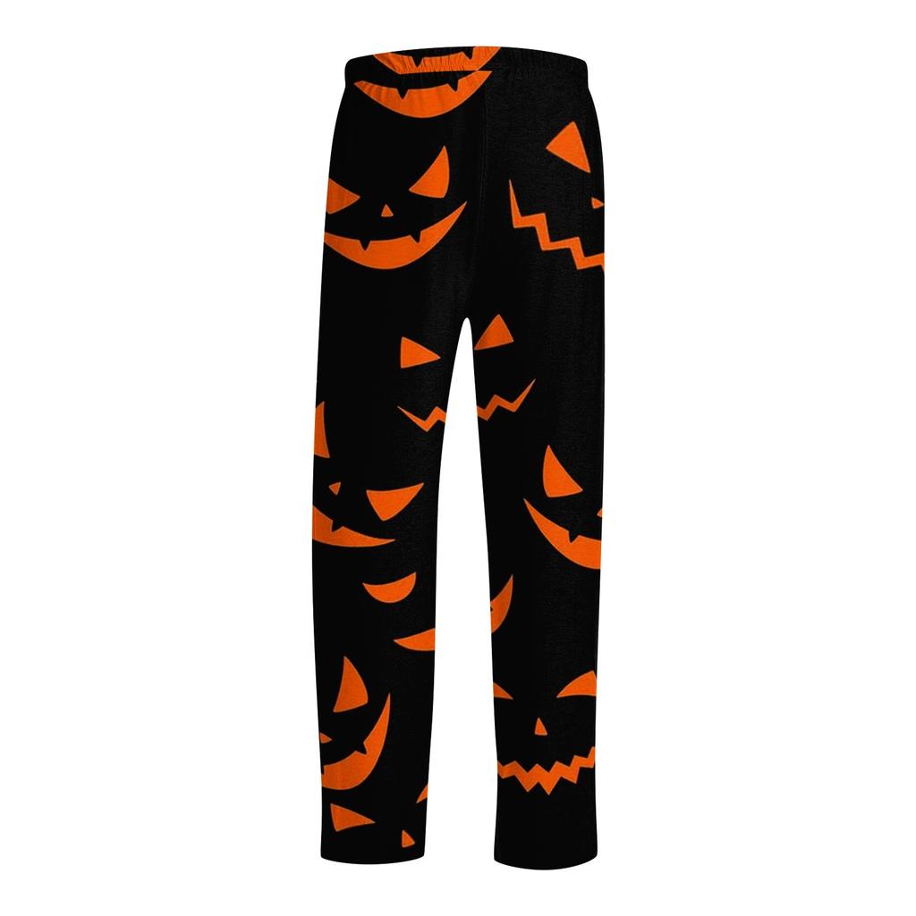 Mens Halloween Printed Drawstring Lounge Pants Casual Relaxed Fit Sleepwear Trousers with Pumpkin Pattern Design
