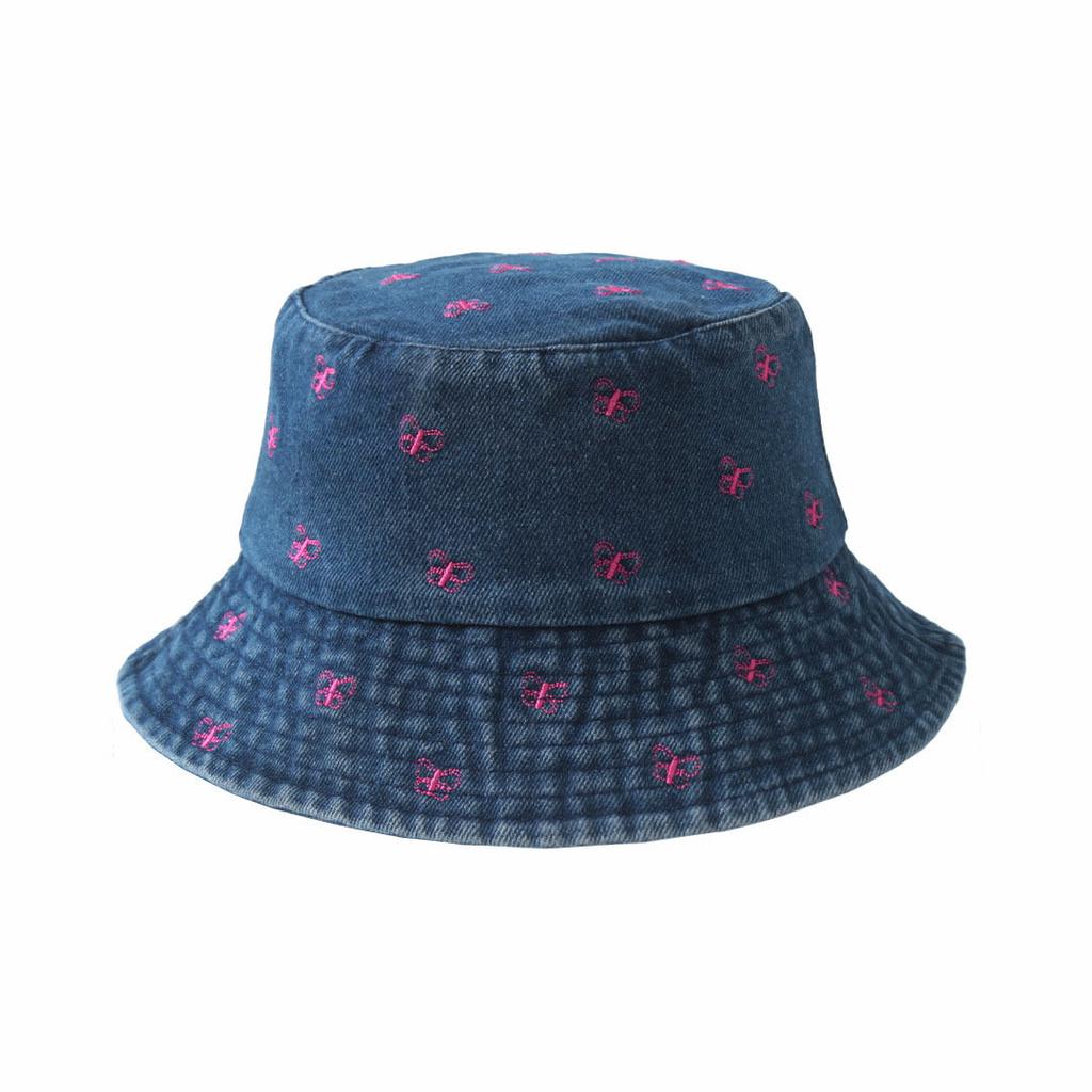 Emboridery Denim Bucket Hat Summer Travel Beach Sun Hats for Women Men Fresh and Cute Fisherman Hats Wholesale Señora