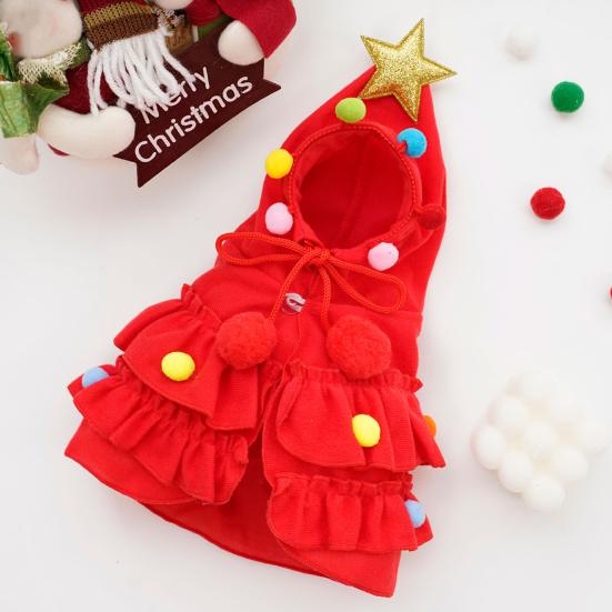 Christmas Pet Outfit Red/Green Pet Cloak with Star And Pom Poms Puppy