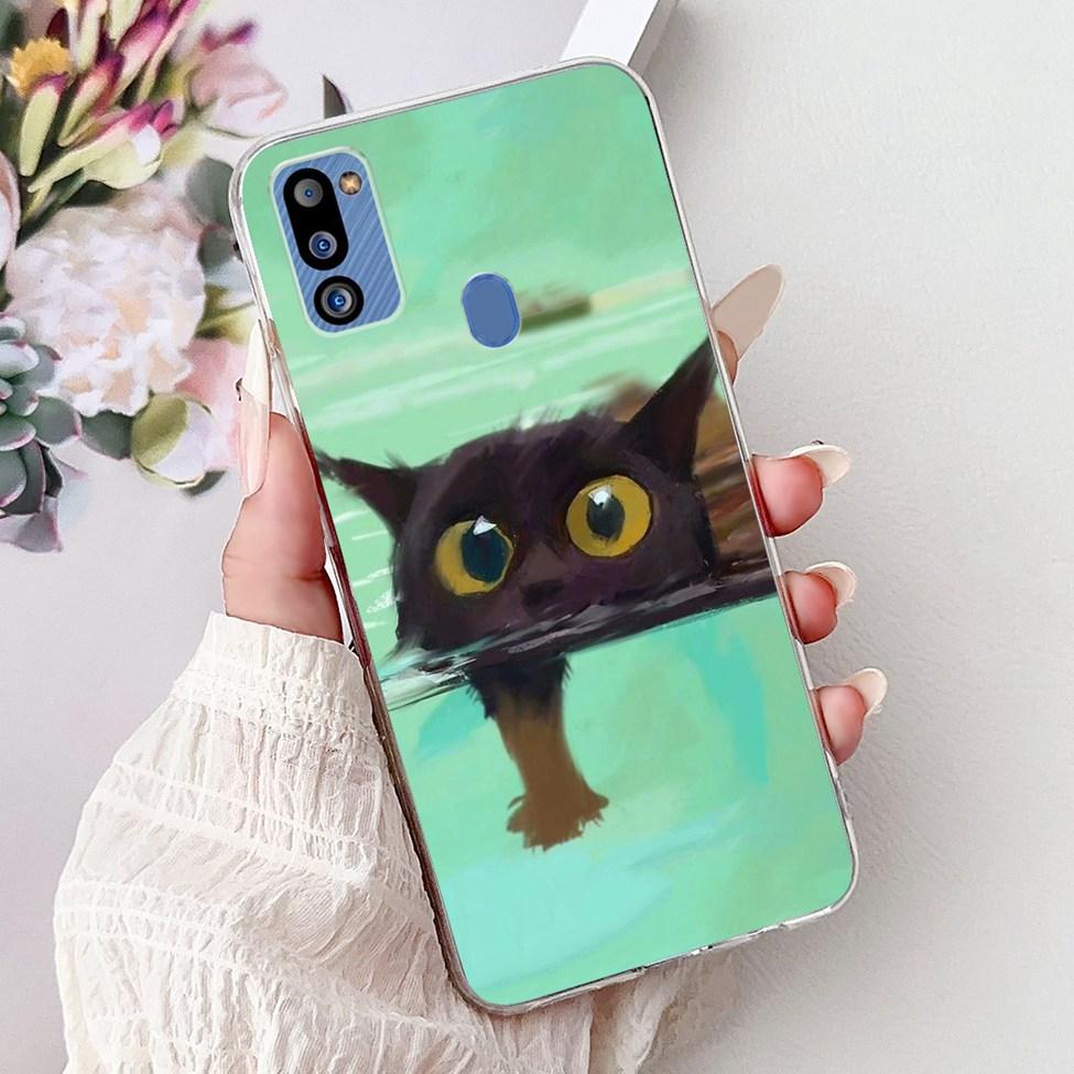For Samsung M21 2021 Case Clear Fashion Cute Cat Cool Luxury Painted Soft Funda For Samsung Galaxy M21 2021 Back Cover SM-M215G