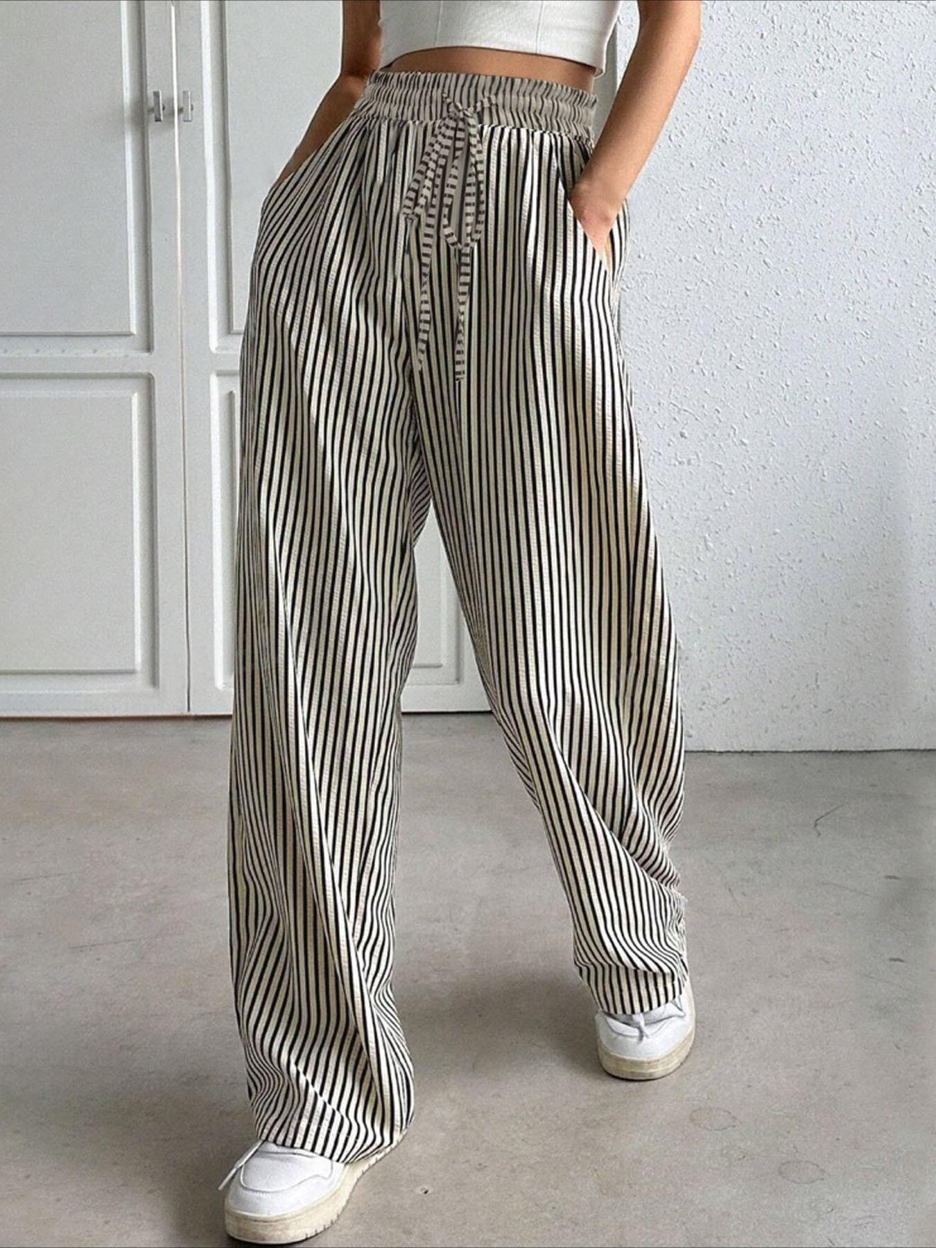 Women s Best-selling Independent Website Shein, Amazon, Temu Striped Casual Straight Pants S чёрный