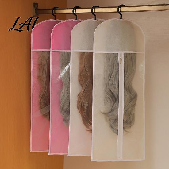 Zippered Wig Storage Bag Hanging with Hook Breathable Non-woven Fabric Dust-proof Organizer Protector Space Saving Portable Zipper Case for