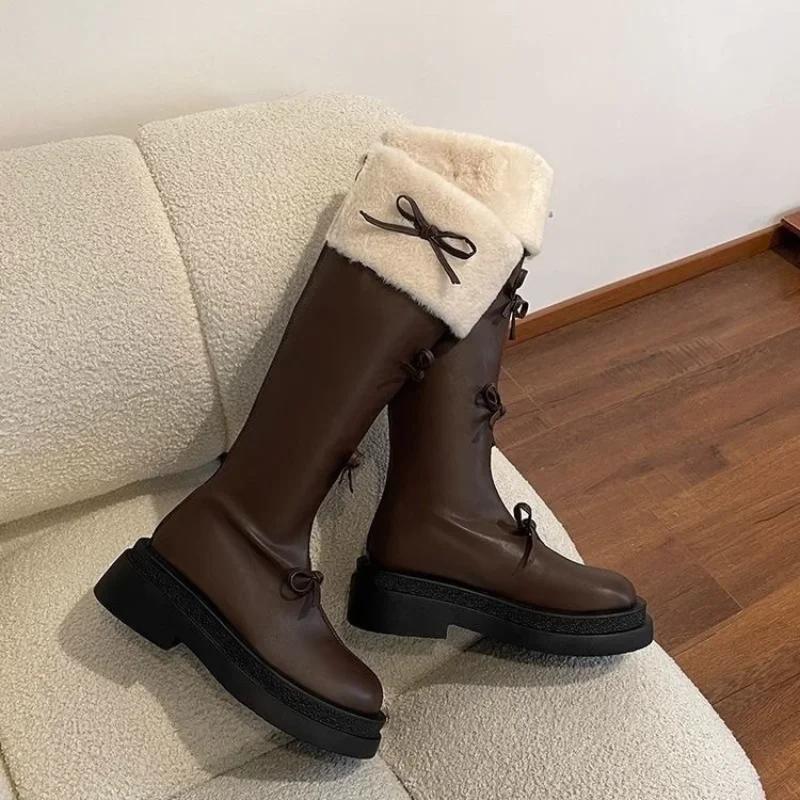 Autumn and Winter New Brown Slimming and Plush Fashionable Thick Soled Boots Height Increasing Retro Long Boots