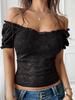 Women's Sexy Hollow Out Neckline Slim One Shoulder Lace Blouse Top