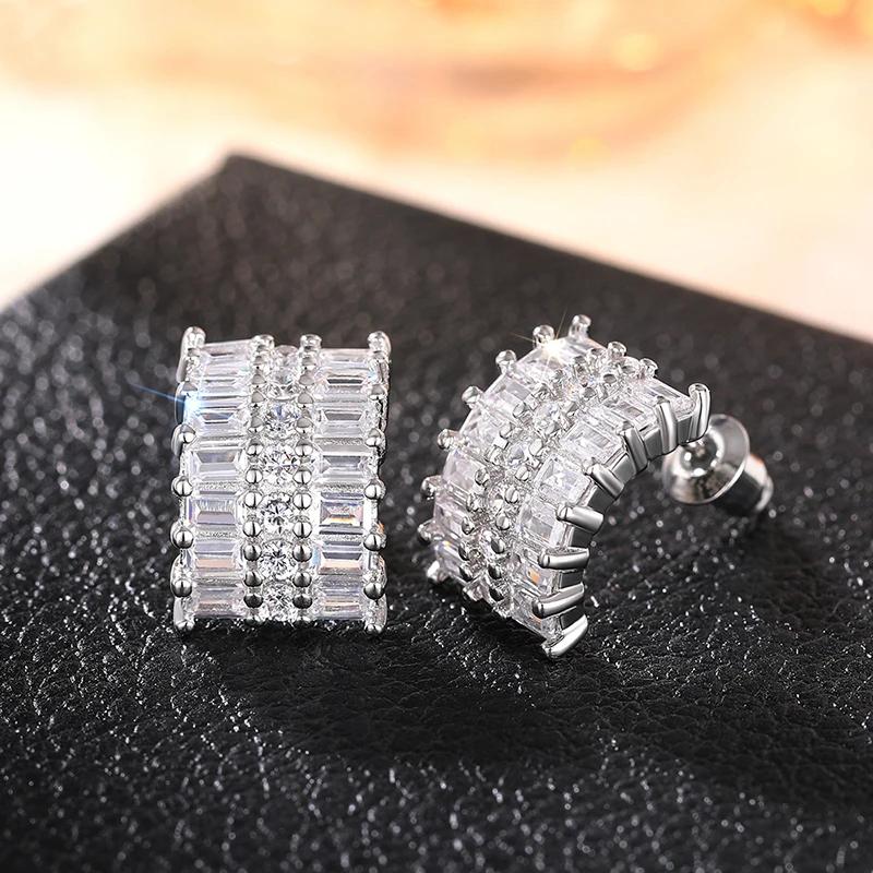 Huitan Brilliant Wide Semi-Circular Shaped Stud Earrings for Women Shiny Cubic Zirconia Ear Accessories Fashion Wedding