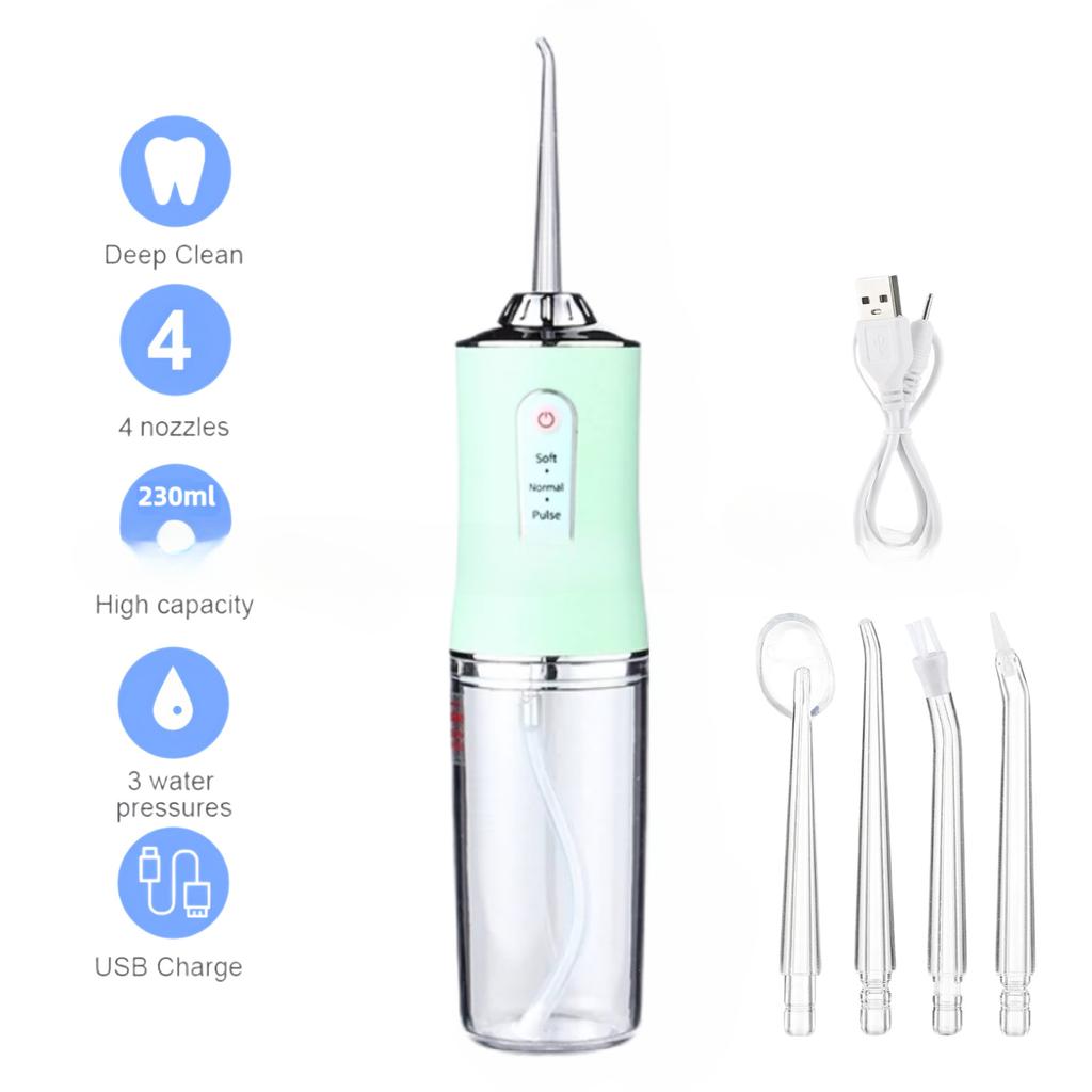 Oral Irrigator Portable USB Rechargeable Dental Water Flosser Water Jet Floss Tooth Pick 4 Jet Tip 220ml 3 Modes IPX7 Waterproof