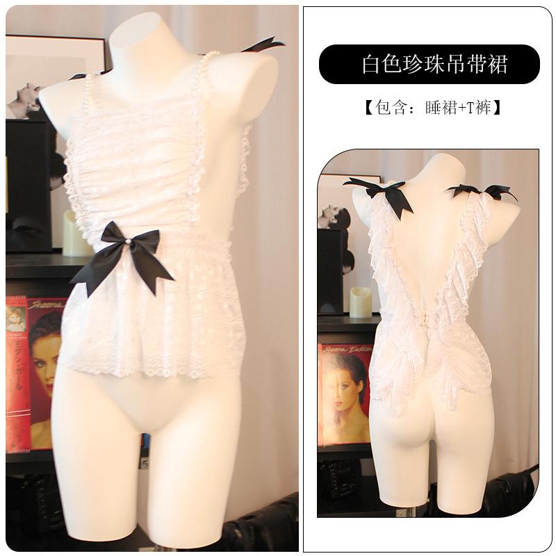Sex underwear sexy pure desire wind pearl suspender tights leak back bow lace