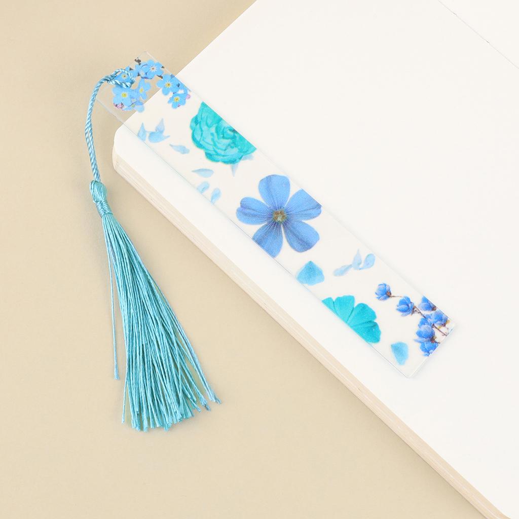 Portable acrylic transparent bookmark, colorful floral pattern reading aid bookmark, bookmark with tassel for marking book pages