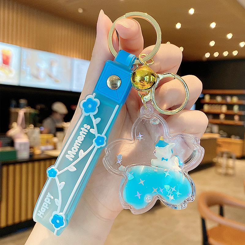 Lila Stern Flüssiger Treibsand Schlüsselanhänger mit Kirschblüten Öl-gefülltem Anhänger - Niedlicher 3D Rucksackanhänger für Frauen