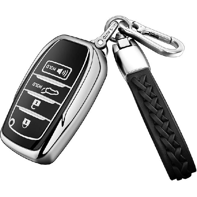 Autophone For Toyota Key Fob Cover With Leather Keychain Soft Case For 2025 Camry,4Runner -2025 Venza,Rav4 Prime,Land Cruiser,-2025 Grand