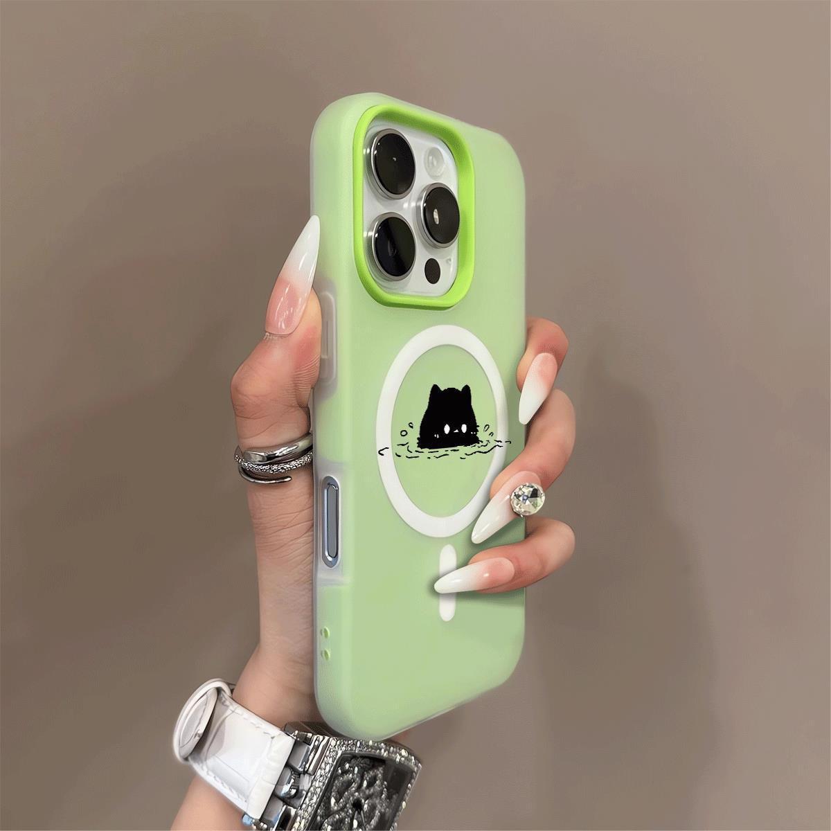 

Trendy Magnetic Jelly Two-in-one Mobile Phone Case for Apple Transparent Double-layer Matte Cartoon Black Cat Mobile Phone Case Magnetic For iphone 17PROMAX