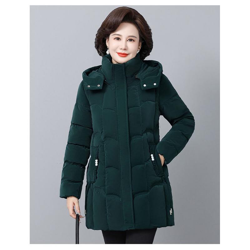 Luxusní zimní vatovaná bunda pro ženy středního věku, nemačkavá, lesklý teplý kabát, slim střih