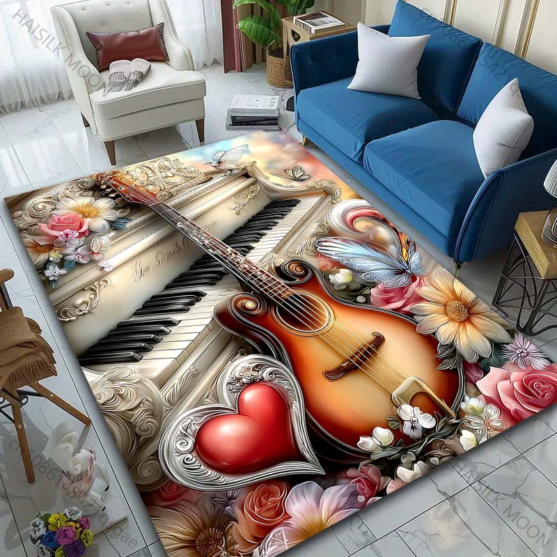 Multiple sizes Piano guitar flowers butterfly bird heart Carpet for Living Room Bedroom Sofa Home Decor Rus Non-slip Floor Mat