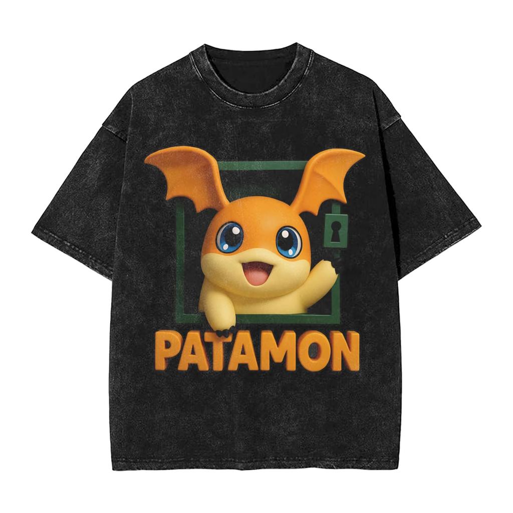 Hot Sale Anime Digimon World Manga Manga Graphic Print T-Shirt Men Women Retro Washed O-neck Cotton Streetwear Harajuku Short Sleeve Summer New Tee