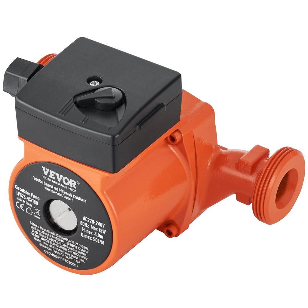 Vevor Hot Water Circulation Pump Cast Iron Recirculating Pump 220V 72W, 50 L/min Max Flow Rate, 4m Max Head Lift, 1-1/2" Threaded Connection, 2°c To