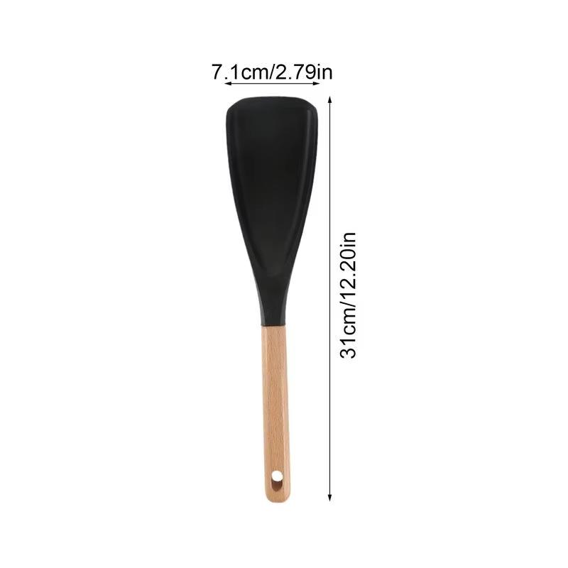Food Grade Non  Premium Silicone Multipurpose Serving Spoon Silicone With Wood Handle Cooking Utensil For Home Kitchen