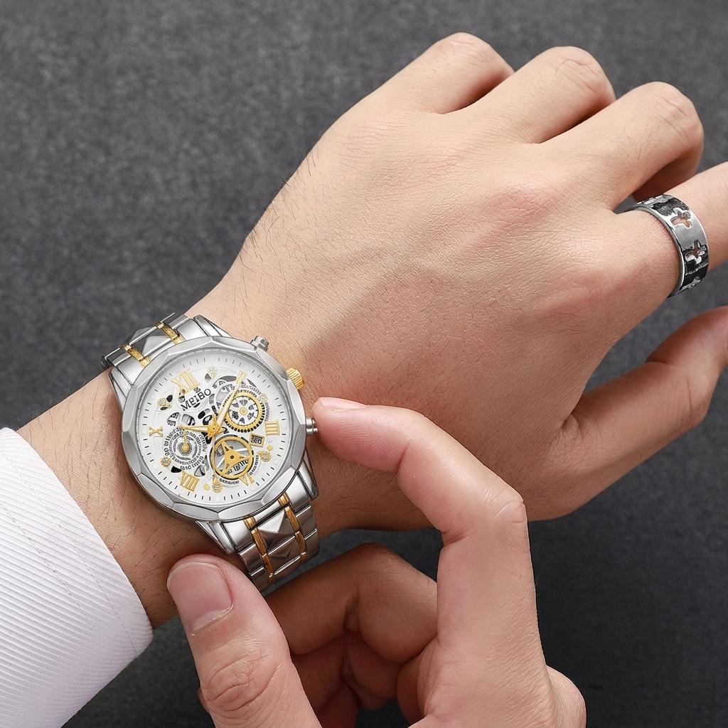 Xiaomi 3PCS Luxury Stainless Steel Men Business Watches Rhinestone Jewelry Set Calendar Quartz Wristwatch Relogio Masculino(Without Box