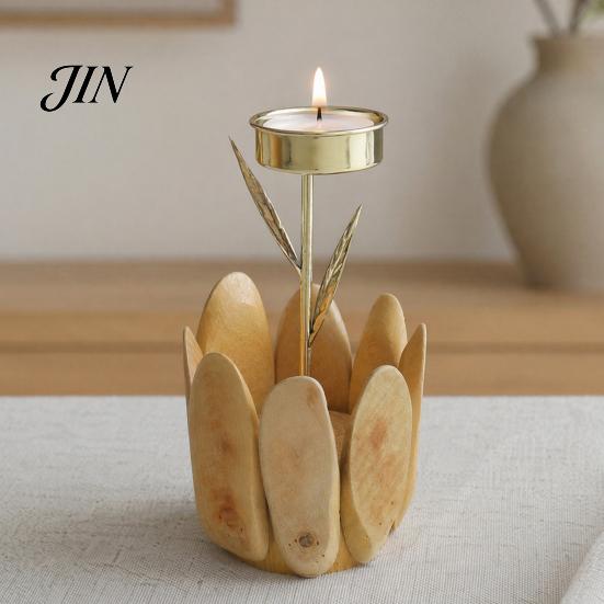 Handmade Wood Candle Holder Wooden Glass Holder, Rustic Driftwood Ornament, Farmhouse Natural Tabletop Decor for Living Room Bedroom Office Gift Matte