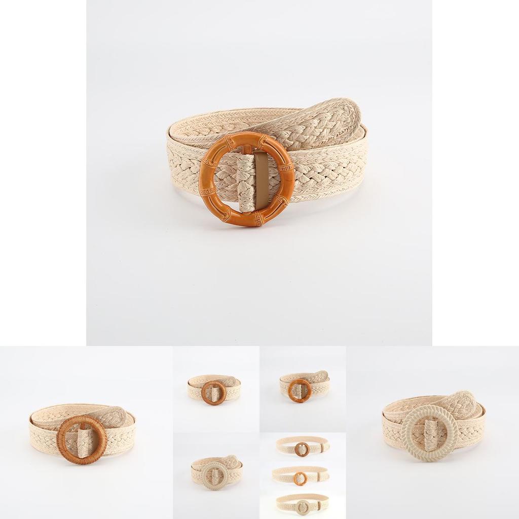 Simple And Versatile Woven Waist Belt With Round Buckle For Women