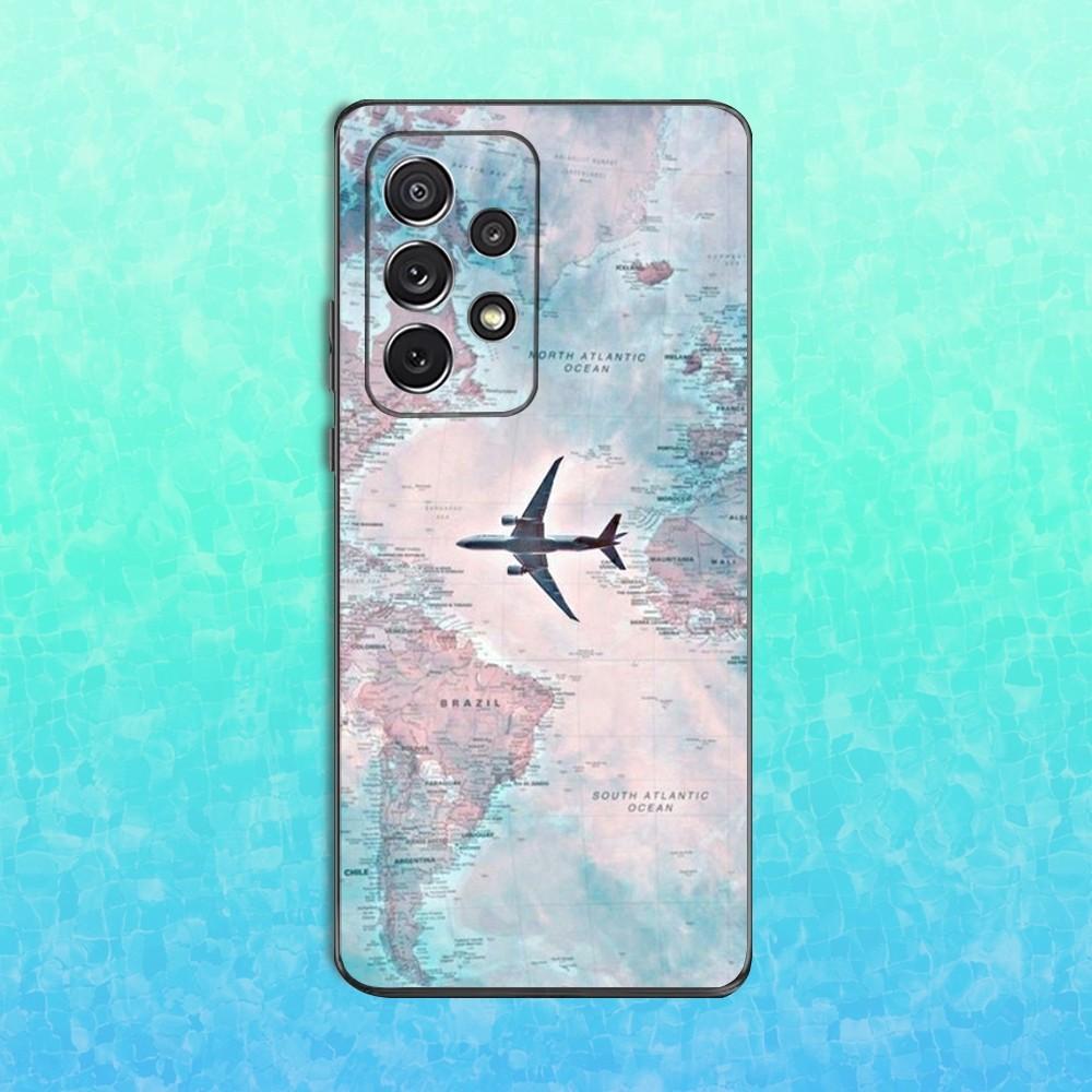 Flight Route Map Phone Case For Samsung S25,S24,S23,S22,S21,S20,S10,Ultra,Plus,Lite,FE,Soft Silicone Black Cover