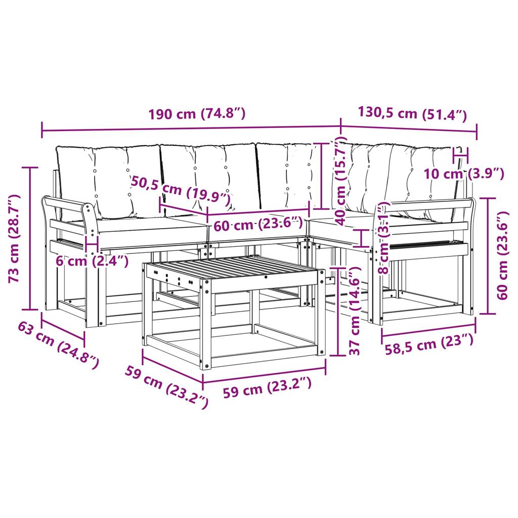 Outdoor Sofa Set with Cushions 5 Pcs Natural and Black