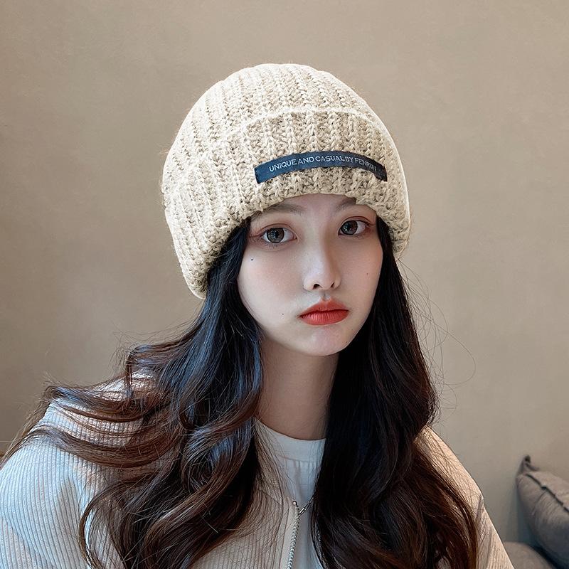 Big Head Circumference Showing Face Small Hat Women's Autumn and Winter Loose Black Woolen Hat Cold Hat Trendy Ins Versatile Warm Knitted Hat