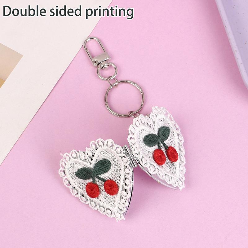 

Y2K кружево любовь вишневый брелок для ключей зеркало винтажный мини складной двухсторонний косметический брелок для ключей милая крутая сумка кулон подарок девушке