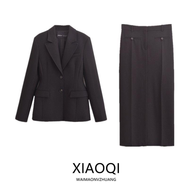 Fashion Style 2024 Autumn New Women's Clothing Padded Shoulder Silm Suit Outwear Mid Waist Straight Skirt 8805707