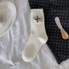 Ladies Autumn Simple Polka Dot Bow Puppy Button Medium Tube Cotton Socks