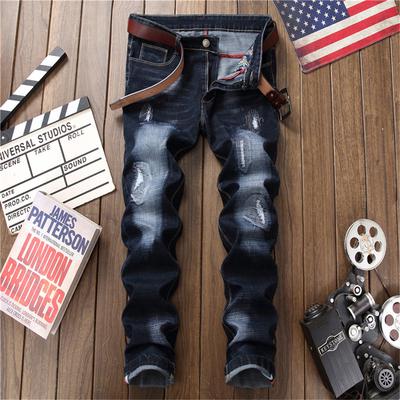Jean slim bleu foncé déchiré pour homme, coupe droite, en denim, pour homme, européen et américain, 2024