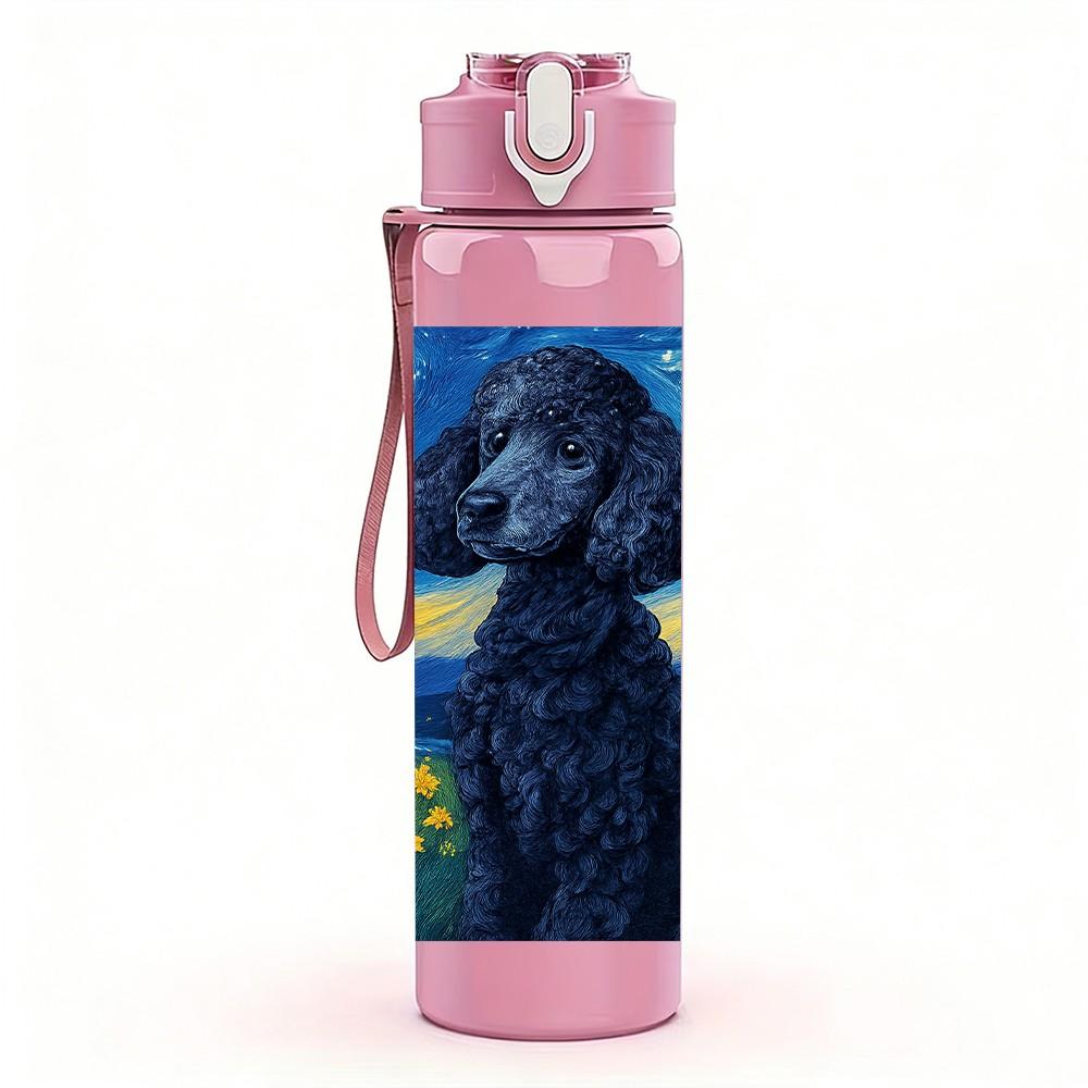 1PC Van Gogh Starry Night Poodle Dog 750ml Color Plastic Sports Water Bottle Leakproof Flip Straw Lid Suitable for Sports Office Home Use