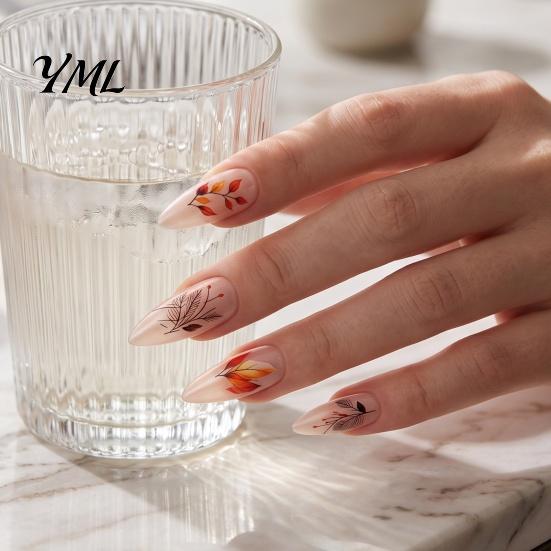 Leaf Pattern Nail Art Autumn Stickers, Waterproof Fall Maple Leaves Manicure Decorations Decals, Self-Adhesive Stickers for Women and Girls Decals