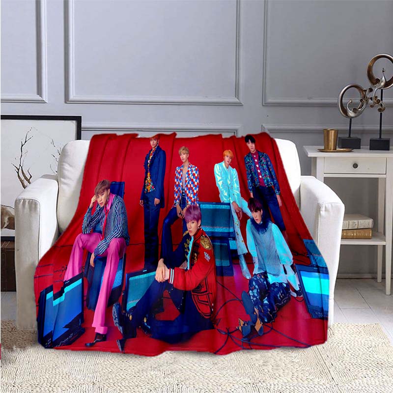 BTS Kpop Deken Plaid Kpop Cadeau Flanellen Deken voor Tienermeisjes Volwassenen Warm Pluche Plaid voor Bed Bank Sofa