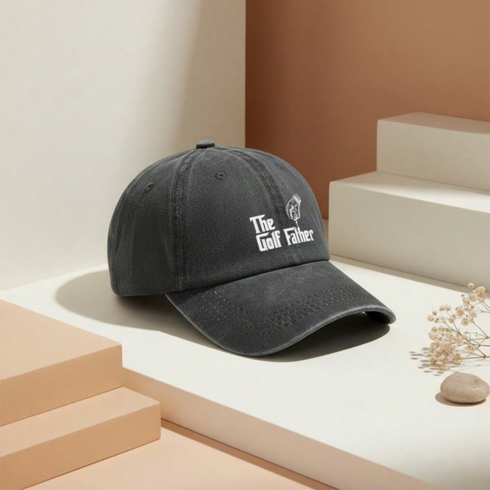 [Vintage Baseball Cap] The Golf Father Print Polyester Soft Adjustable Curved Brim Casual Outdoor Sports Golf Hat For Dad Gift