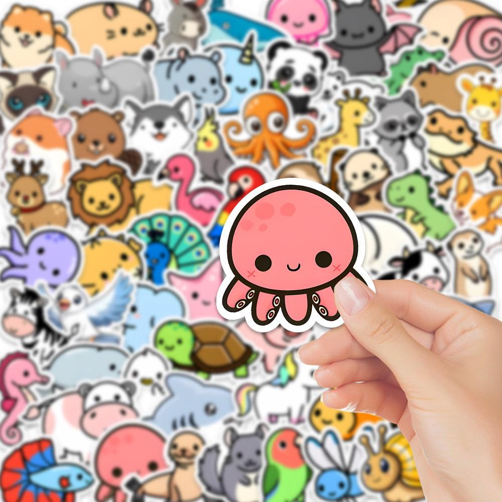89 Cute Cartoon Animal Stickers - Non-Repeating, Waterproof for Journals, Phones, and Suitcases