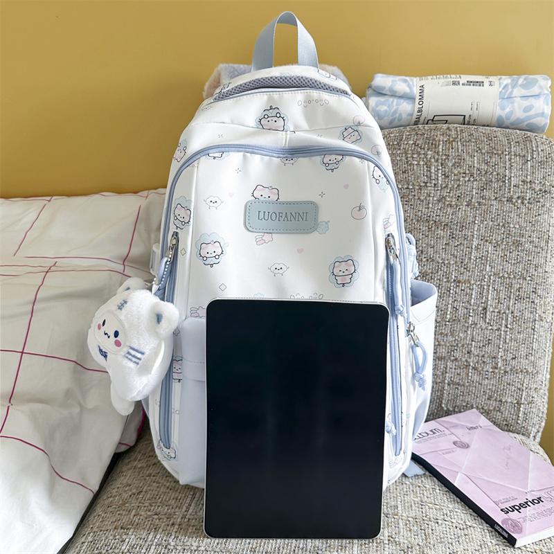 Color Block Cartoon Backpack Commuter Large Capacity Schoolbag Women's Lightweight Backpack
