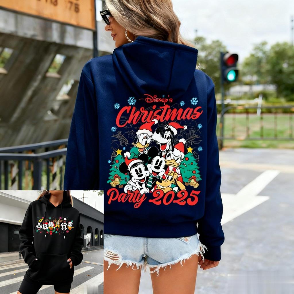 Disney Χριστουγεννιάτικο Πάρτι Print Φούτερ με Κουκούλα Γυναικείο Ανδρικό Mickey Κινούμενα Σχέδια Γραφικό Πουλόβερ Φούτερ Casual Streetwear Μπουφάν Χειμερινή Μόδα