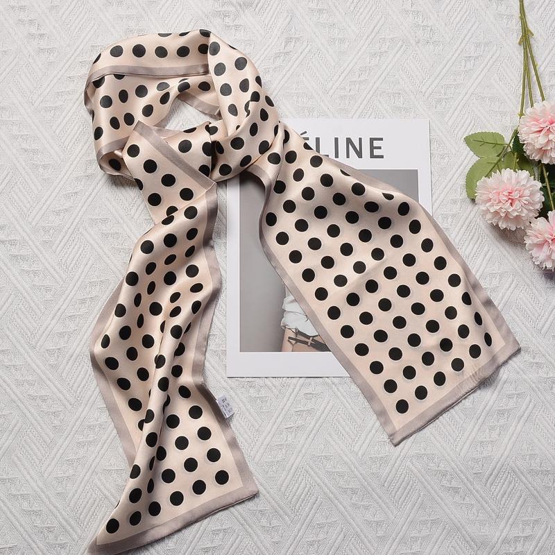 Meier Silk ribbon double layer double sided scarf polka dot plain satin mulberry silk long scarf 145*15cm