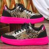 Women's Multi-Color Sneakers Neon Pink/Golden Glitter Low-Top Lace-Up EVA Cushion Leopard Print All-Season Casual Vacation Work Parties