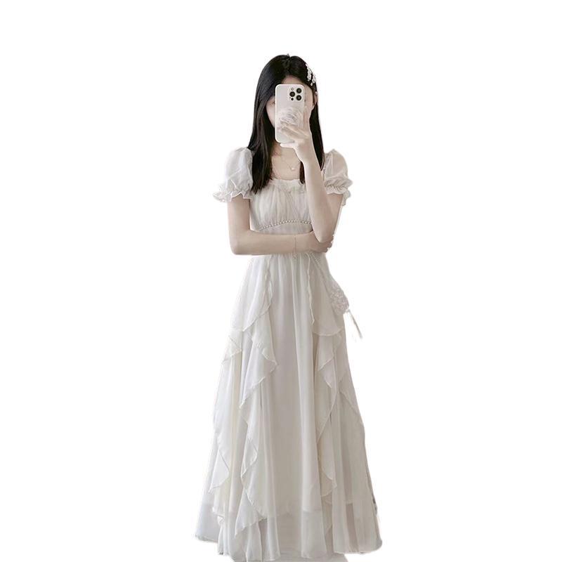 2025 Women's White Summer Fairy Princess Dress - Gentle Style Long Skirt