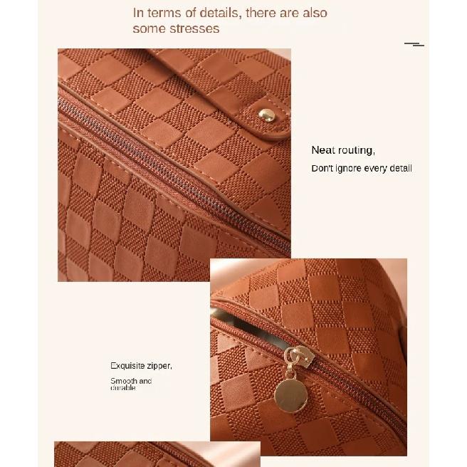 New Plaid Cosmetic Bag PU Pillow Makeup Pouch Women’s Large-Capacity Luxury Wash Bag Multifunctional Travel Toiletry Kit Handbag