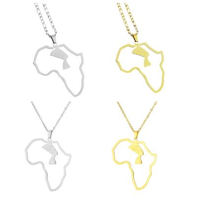 Trendy Egypt Queen Africa Map Shaped Pendant Necklace Map and City Necklace Long Chain Gothic Party Fashion Jewelry