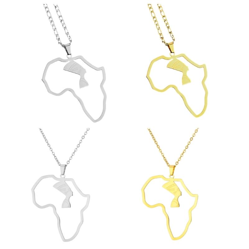 Trendy Unisex Neck Chain Necklace With Detailed Egypt Queen And Africa Map Design Fashionable African Themed Jewelry