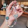 Crystal Beaded Mobile Phone Chain Butterfly Pendant Colorful Round Bead Strap Premium Sense