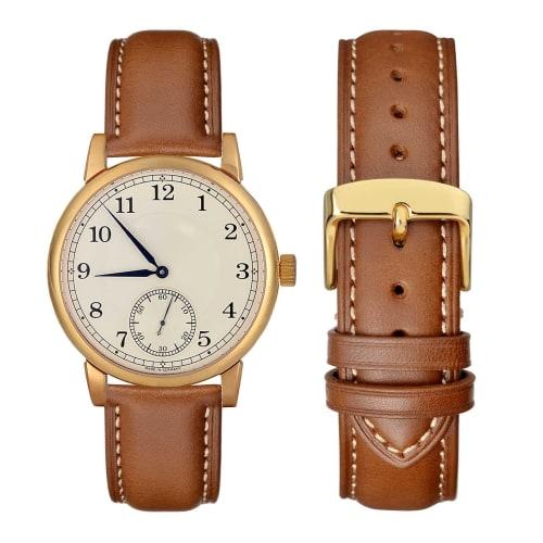 WOCCI 16mm Ersatz-Uhrenarmband, Vintage Echtes Leder Uhrenarmband, Sattelbraun mit Goldschnalle