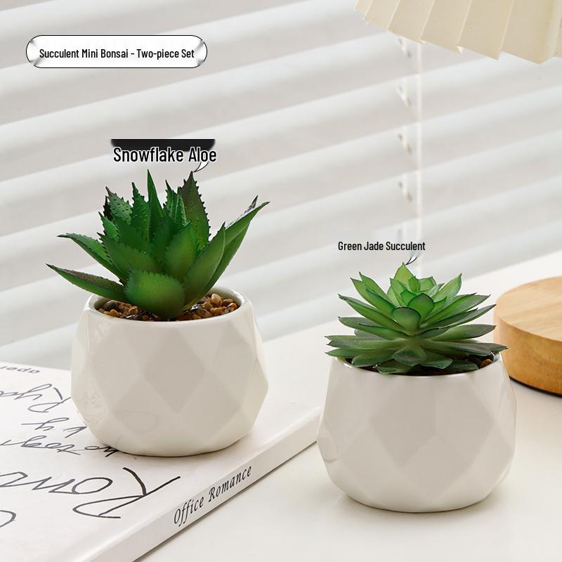 Small Indoor Potted Succulent - Artificial Green Plant Ornament for Home, Office, or Desktop Decor