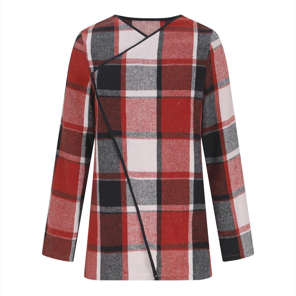 2024 Women's Plaid Print Long-sleeved Jacket - European & American Spring/Autumn Fashion